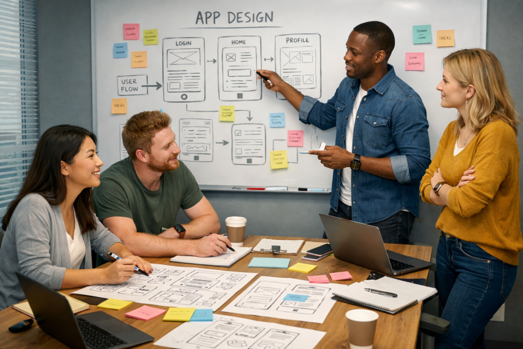 Image of a tech team workshopping app design